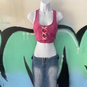 Pink Lace Up Crop Top